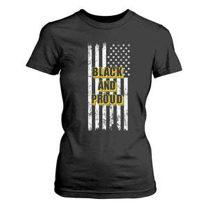 African American T Shirt For Women Black And Proud US Flag BHM