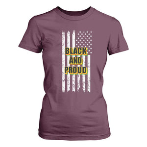 African American T Shirt For Women Black And Proud US Flag BHM