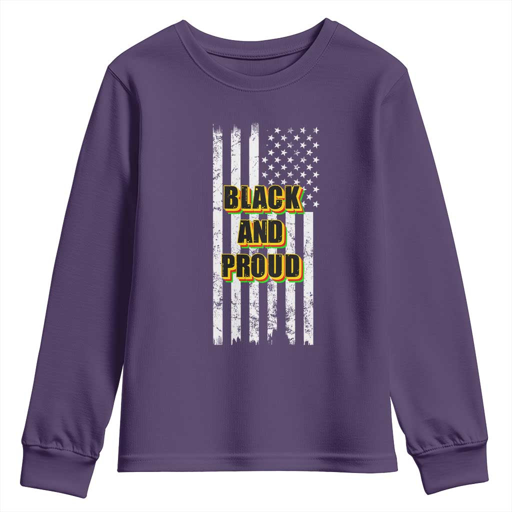African American Youth Long Sleeve Shirt Black And Proud US Flag BHM