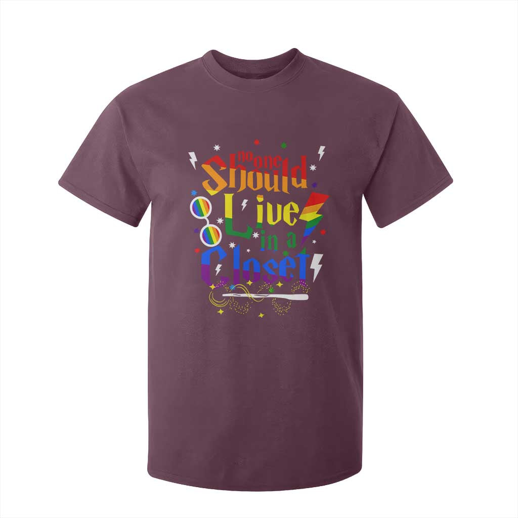 No One Should Live in a Closet T Shirt For Kid LGBTQ+ Pride Empowerment Ally