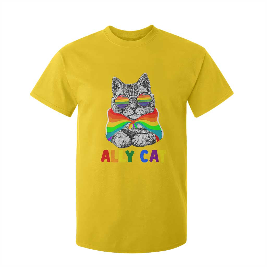 Ally Cat with Pride Cape T Shirt For Kid Rainbow LGBTQ+ Support