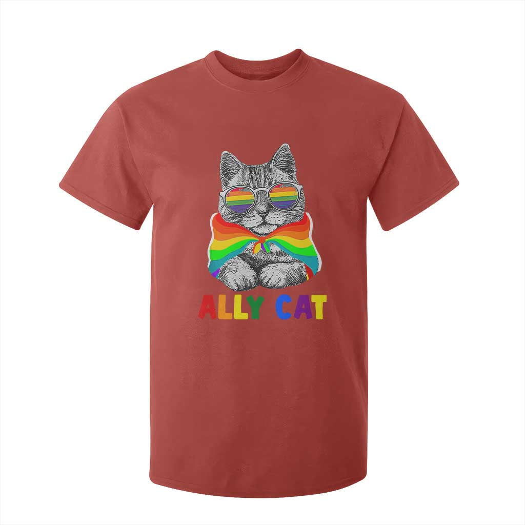 Ally Cat with Pride Cape T Shirt For Kid Rainbow LGBTQ+ Support