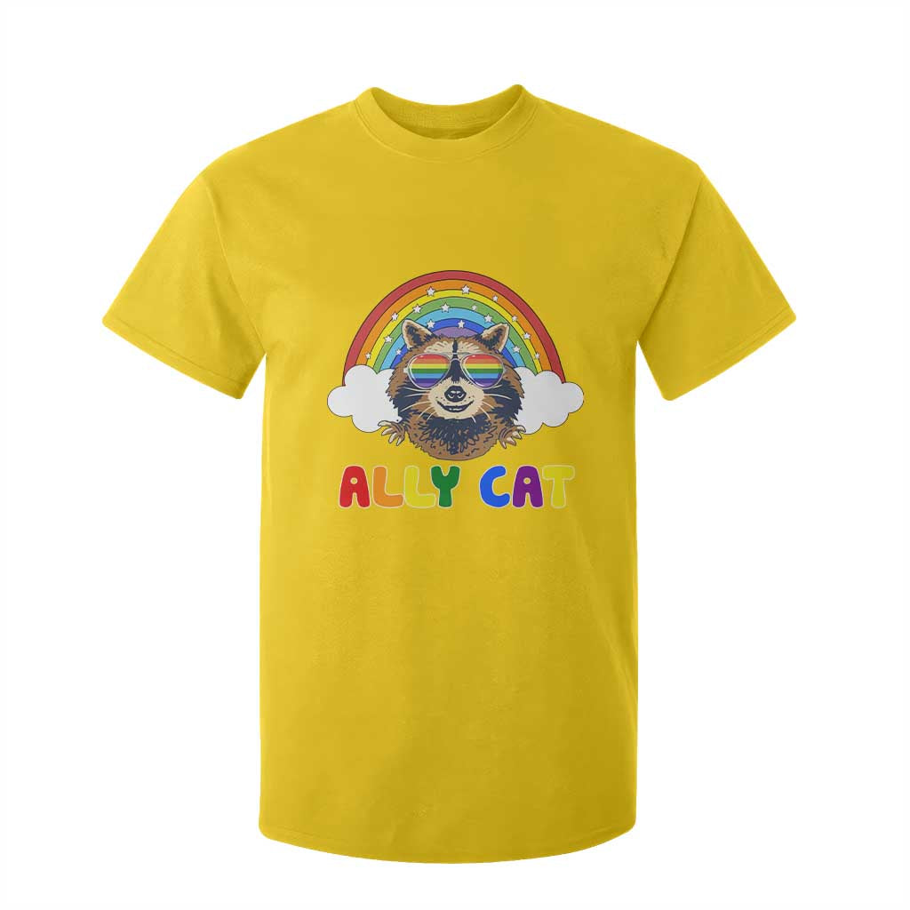 Ally Street Cat Rainbow Raccoon T Shirt For Kid Funny LGBTQ+ Pride Support