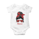 Morocco Girl Messy Bun with Flag Sunglasses Baby Onesie Proud Moroccan Woman Heritage