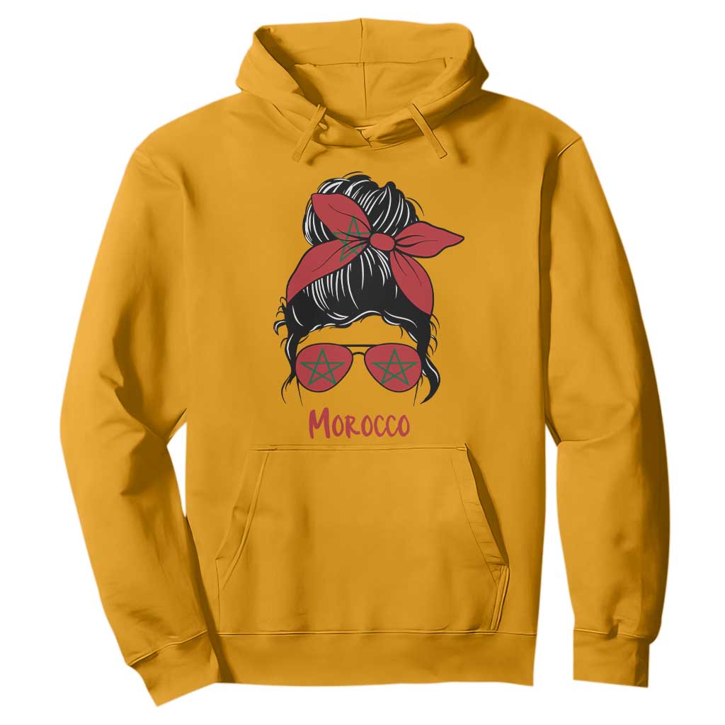 Morocco Girl Messy Bun with Flag Sunglasses Hoodie Proud Moroccan Woman Heritage