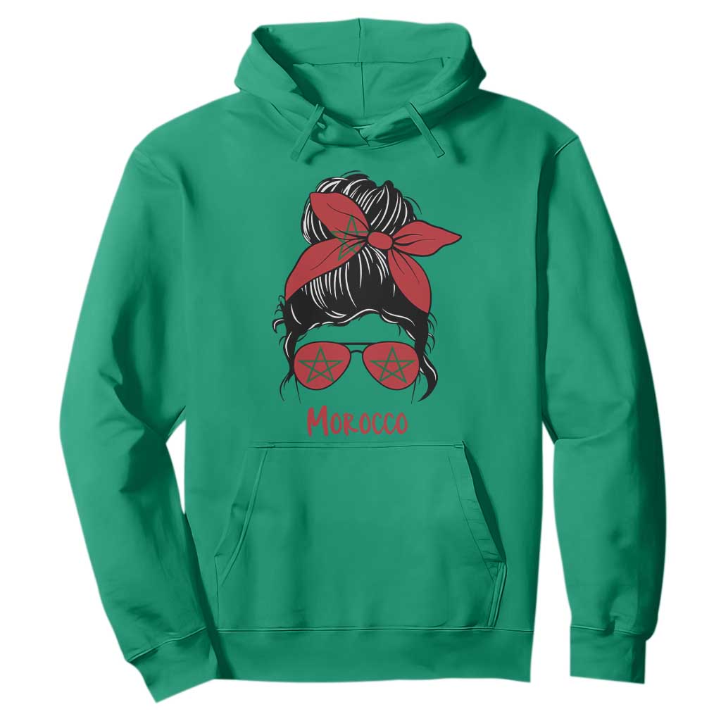 Morocco Girl Messy Bun with Flag Sunglasses Hoodie Proud Moroccan Woman Heritage