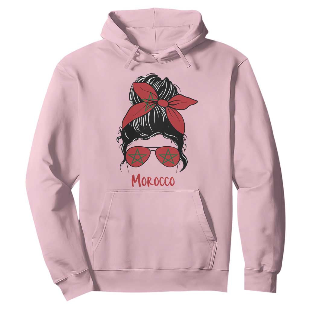 Morocco Girl Messy Bun with Flag Sunglasses Hoodie Proud Moroccan Woman Heritage