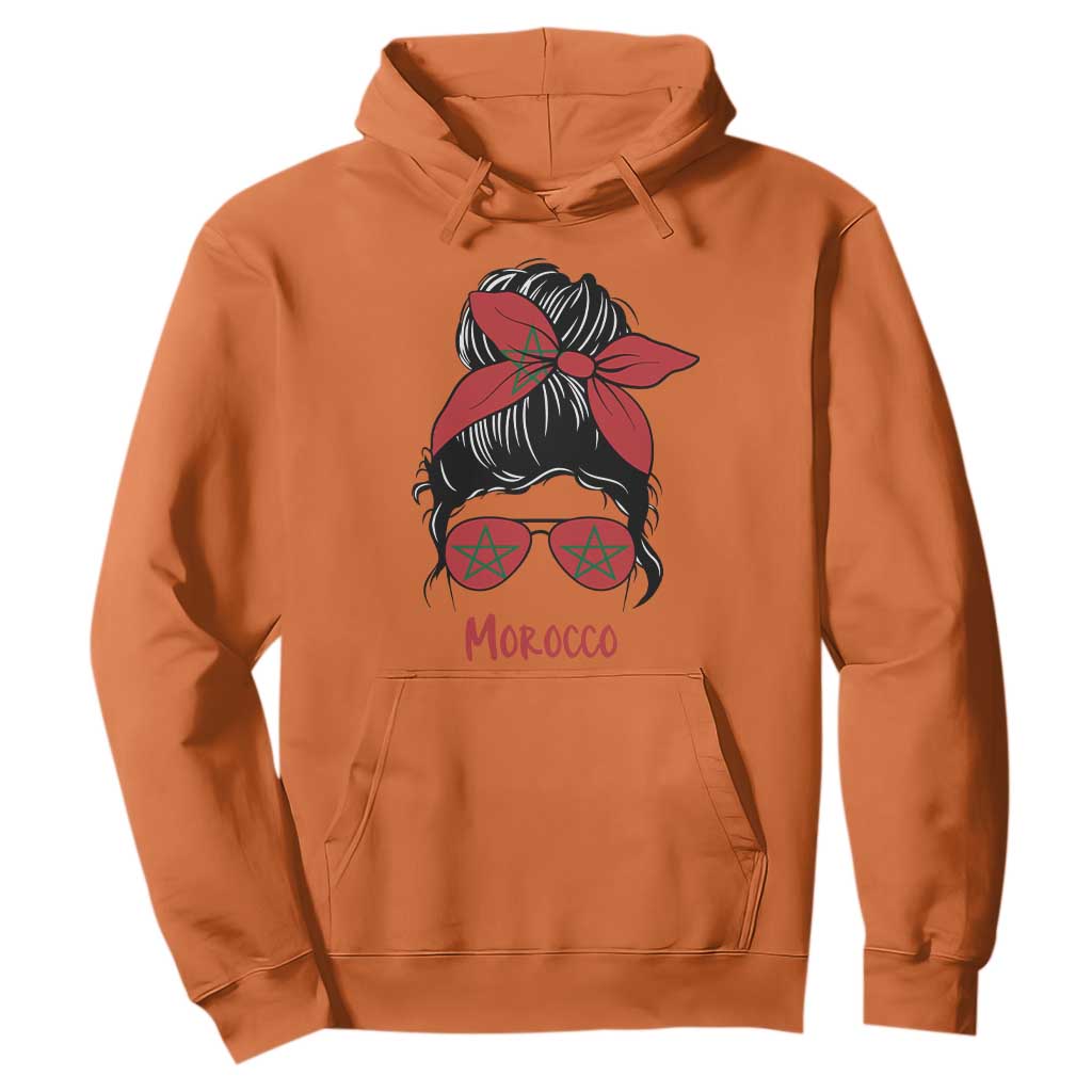 Morocco Girl Messy Bun with Flag Sunglasses Hoodie Proud Moroccan Woman Heritage