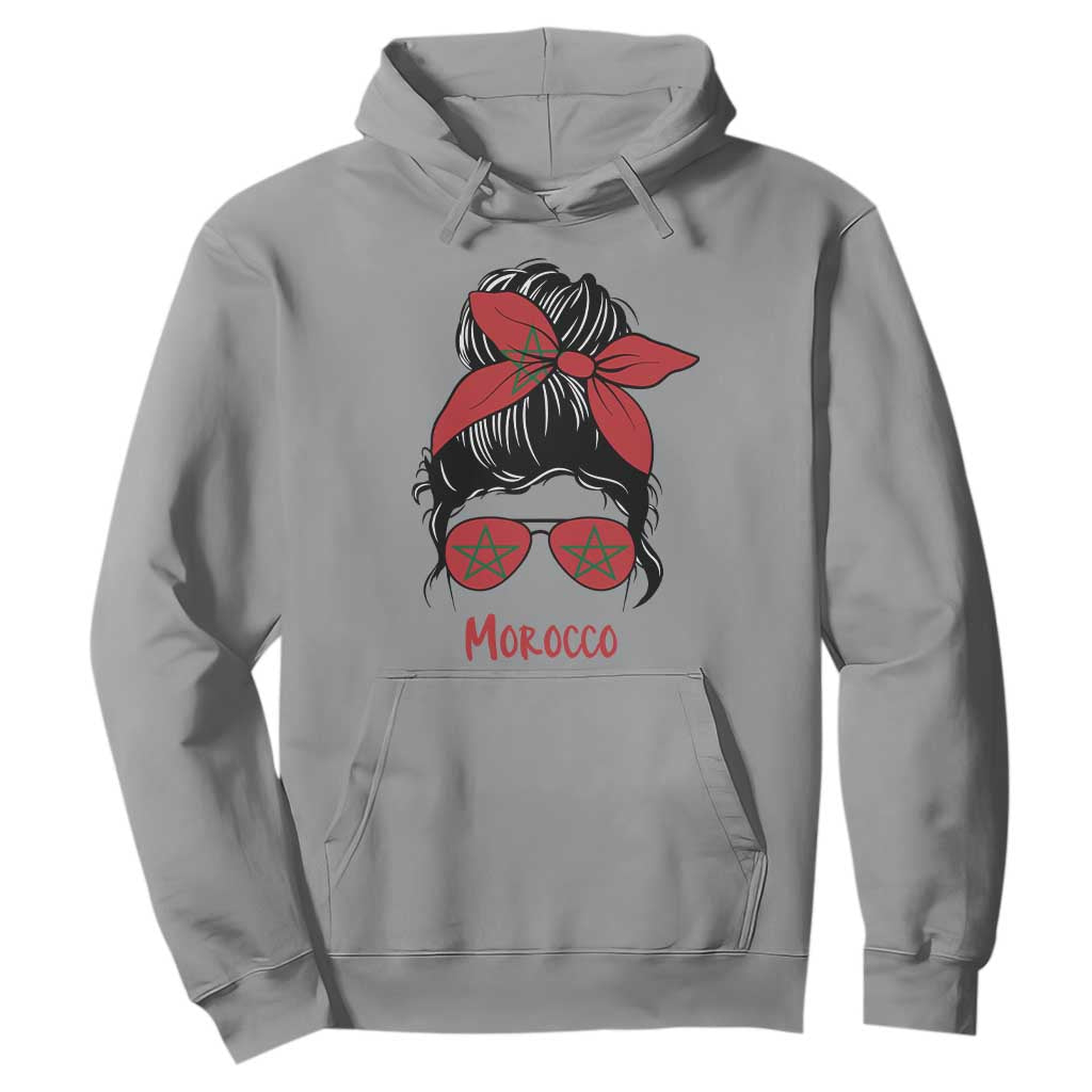 Morocco Girl Messy Bun with Flag Sunglasses Hoodie Proud Moroccan Woman Heritage