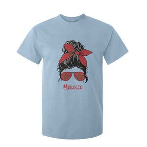 Morocco Girl Messy Bun with Flag Sunglasses T Shirt For Kid Proud Moroccan Woman Heritage