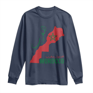 Morocco Map Dima Maghrib with Arabic Calligraphy Long Sleeve Shirt Maghreb Traditional Moroccan Roots Graphic