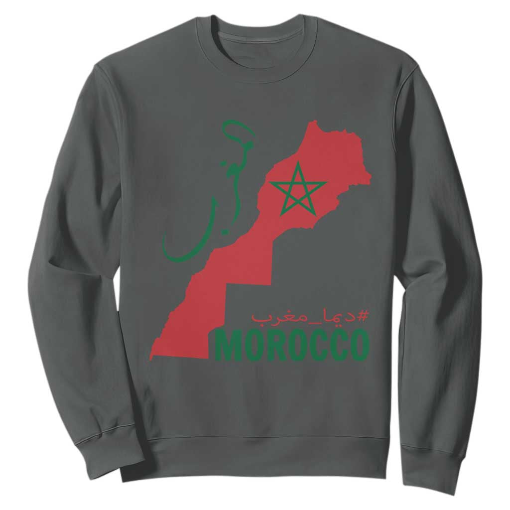 Morocco Map Dima Maghrib with Arabic Calligraphy Sweatshirt Maghreb Traditional Moroccan Roots Graphic