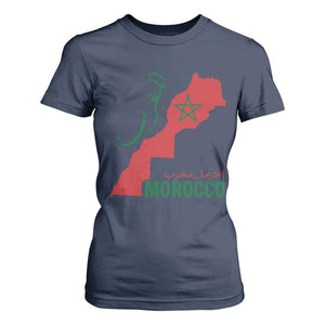 Morocco Map Dima Maghrib with Arabic Calligraphy T Shirt For Women Maghreb Traditional Moroccan Roots Graphic