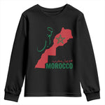 Morocco Map Dima Maghrib with Arabic Calligraphy Youth Sweatshirt Maghreb Traditional Moroccan Roots Graphic