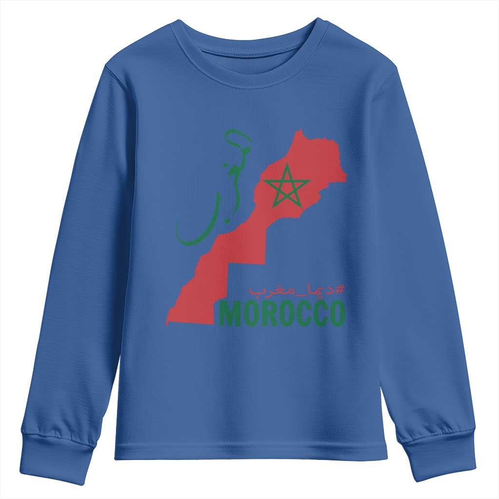 Morocco Map Dima Maghrib with Arabic Calligraphy Youth Sweatshirt Maghreb Traditional Moroccan Roots Graphic