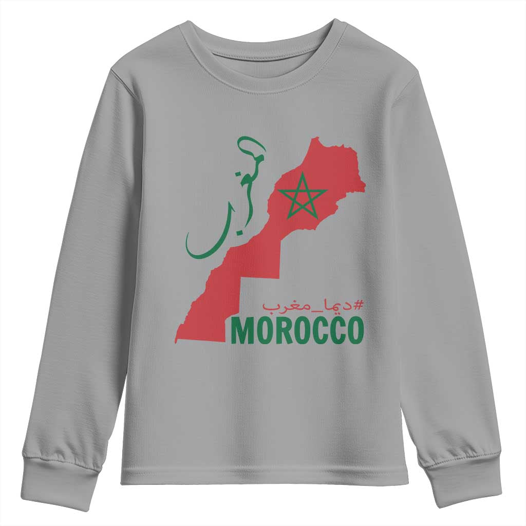 Morocco Map Dima Maghrib with Arabic Calligraphy Youth Sweatshirt Maghreb Traditional Moroccan Roots Graphic