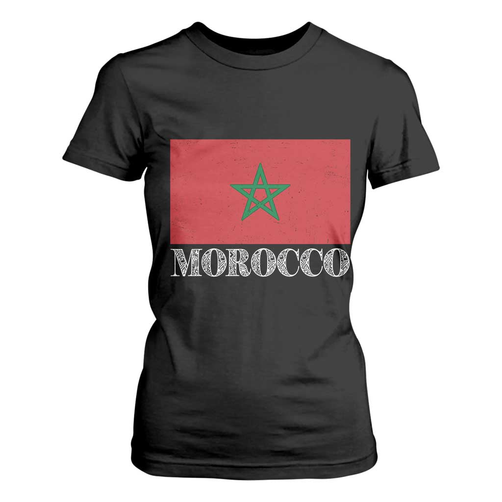 Vintage Morocco Flag T Shirt For Women Patriotic Moroccan Pride