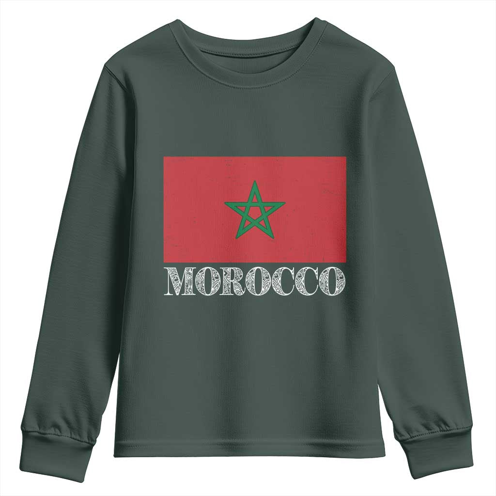 Vintage Morocco Flag Youth Sweatshirt Patriotic Moroccan Pride