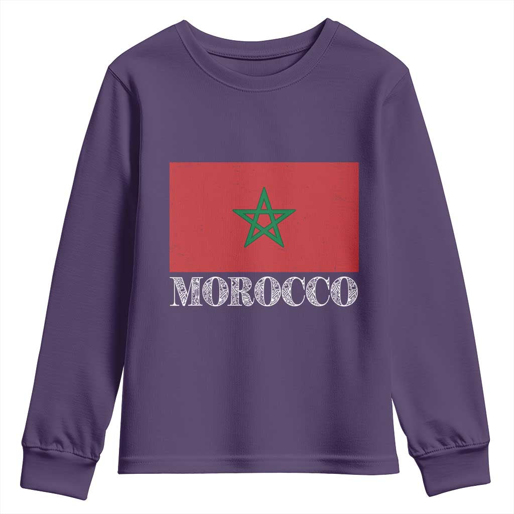 Vintage Morocco Flag Youth Sweatshirt Patriotic Moroccan Pride