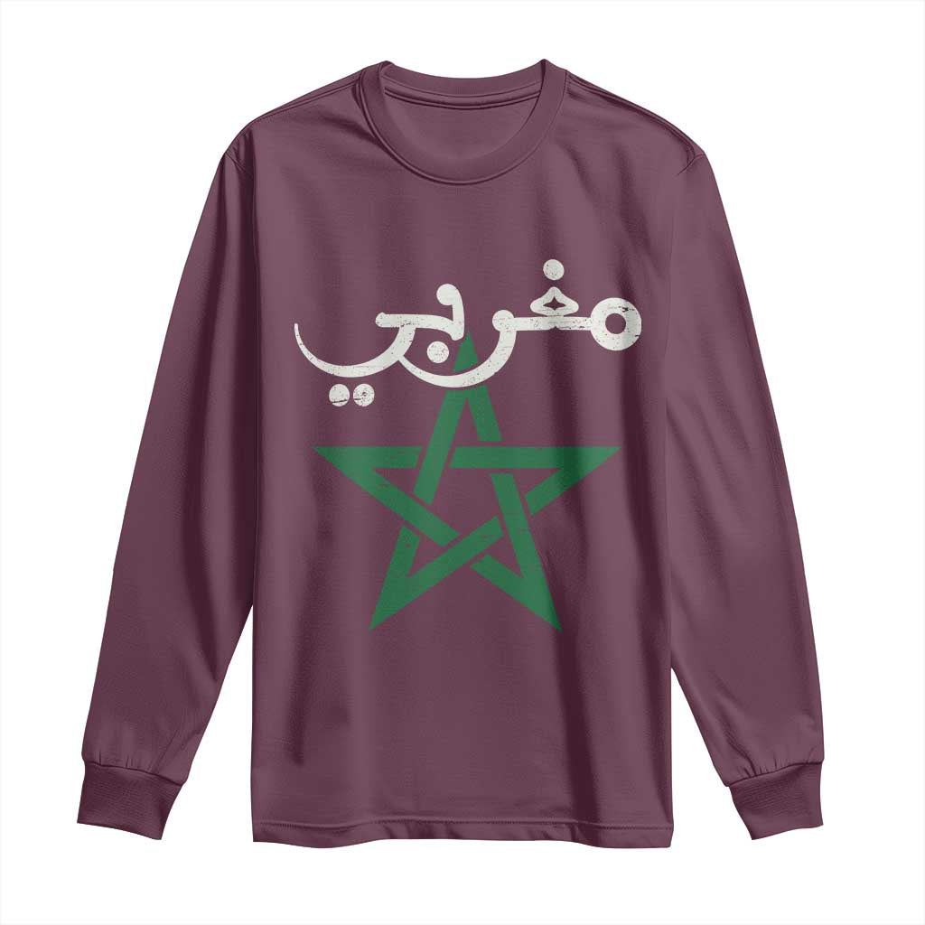 Maghribi Morocco Flag Star Traditional Arabic Script Long Sleeve Shirt Patriotic Moroccan Pride Heritage
