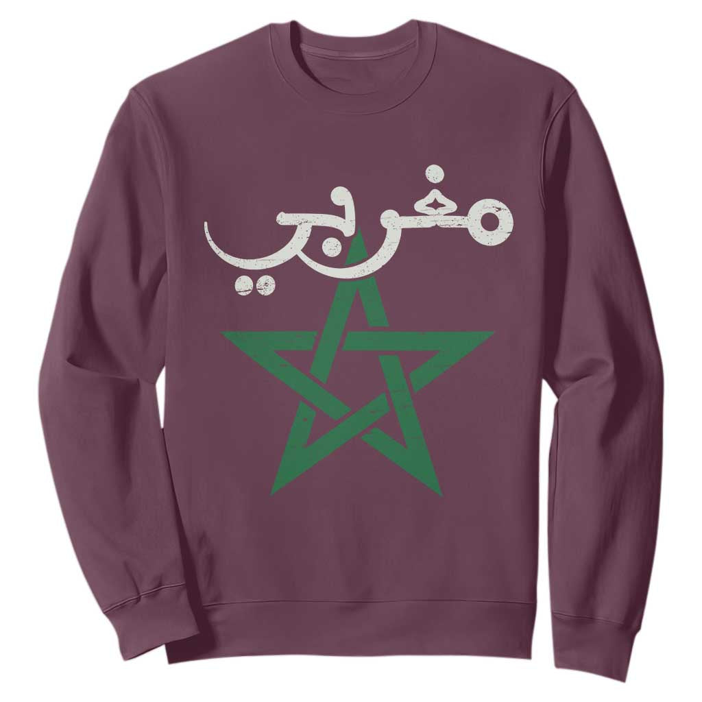 Maghribi Morocco Flag Star Traditional Arabic Script Sweatshirt Patriotic Moroccan Pride Heritage