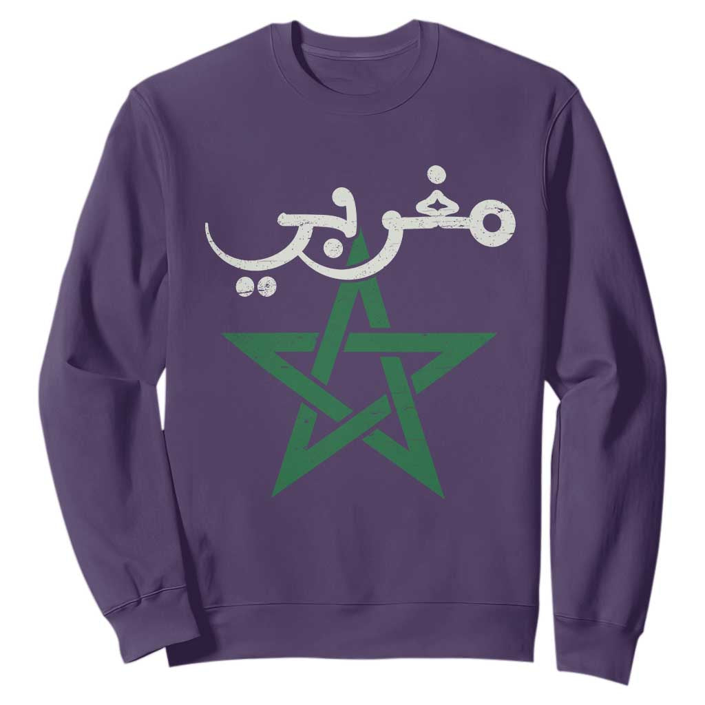 Maghribi Morocco Flag Star Traditional Arabic Script Sweatshirt Patriotic Moroccan Pride Heritage