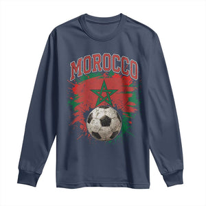 Vintage Morocco Flag Soccer Splatter Graphic Long Sleeve Shirt Patriotic Moroccan Football Fans National Pride Sports