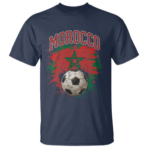 Vintage Morocco Flag Soccer Splatter Graphic T Shirt Patriotic Moroccan Football Fans National Pride Sports