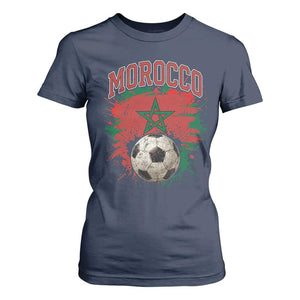 Vintage Morocco Flag Soccer Splatter Graphic T Shirt For Women Patriotic Moroccan Football Fans National Pride Sports