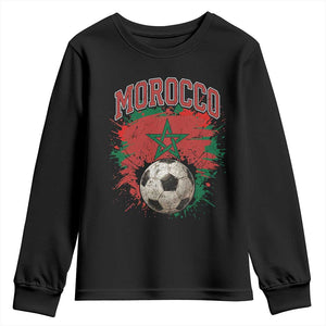 Vintage Morocco Flag Soccer Splatter Graphic Youth Sweatshirt Patriotic Moroccan Football Fans National Pride Sports