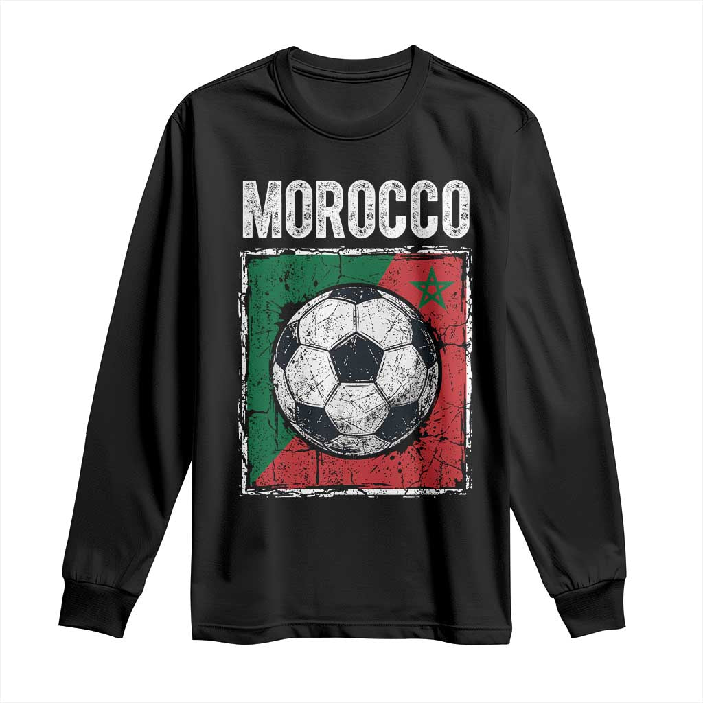 Vintage Morocco Soccer Flag Long Sleeve Shirt Moroccan Football Fans National Pride Sports