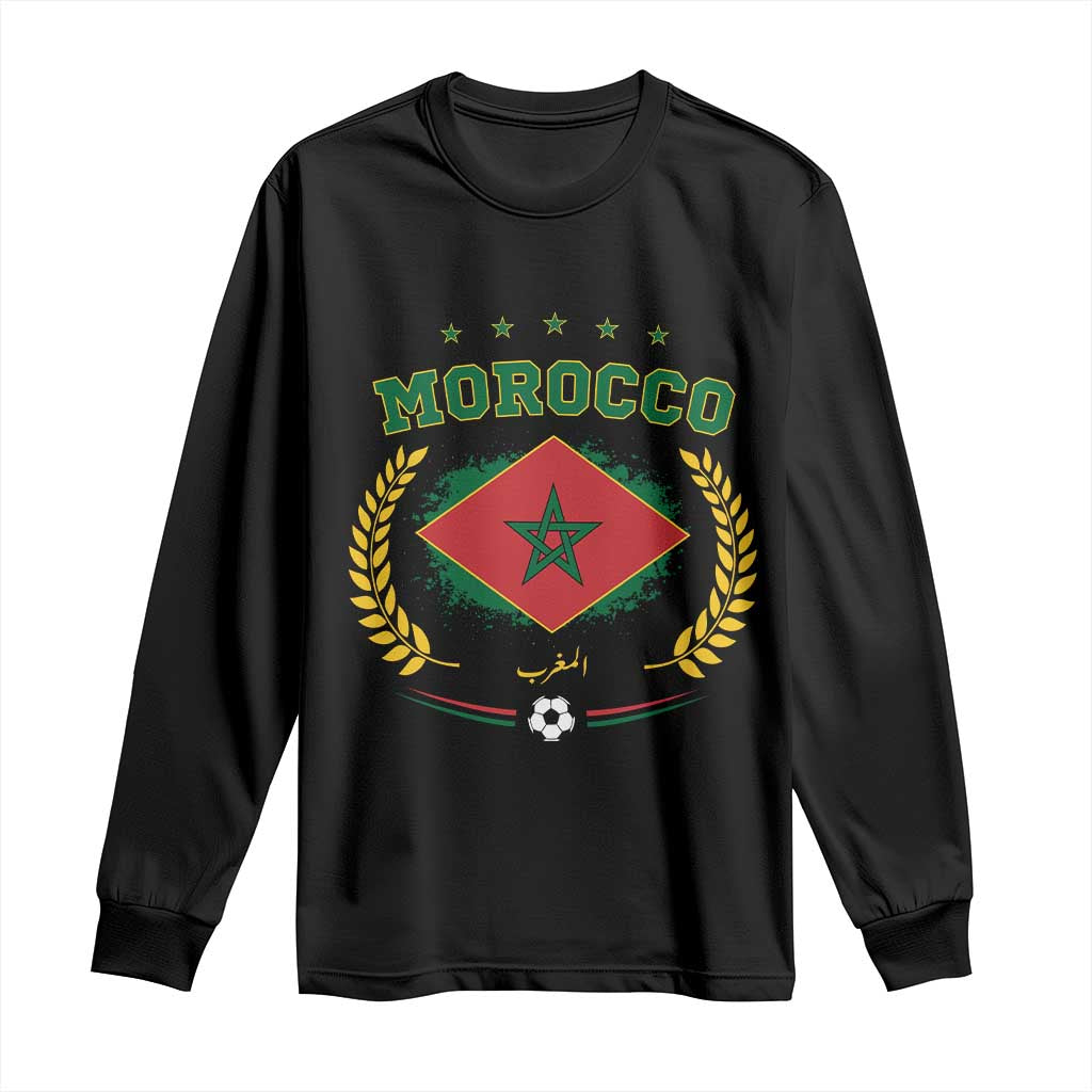 Morocco Football Laurel Wreath Crest Graphic Long Sleeve Shirt Proud Moroccan Soccer Star Emblem Sports Fans