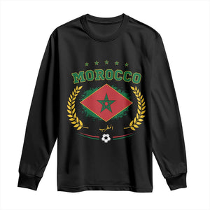 Morocco Football Laurel Wreath Crest Graphic Long Sleeve Shirt Proud Moroccan Soccer Star Emblem Sports Fans