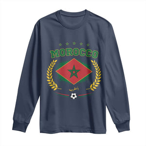 Morocco Football Laurel Wreath Crest Graphic Long Sleeve Shirt Proud Moroccan Soccer Star Emblem Sports Fans