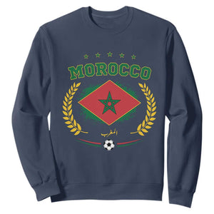 Morocco Football Laurel Wreath Crest Graphic Sweatshirt Proud Moroccan Soccer Star Emblem Sports Fans