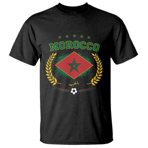 Morocco Football Laurel Wreath Crest Graphic T Shirt Proud Moroccan Soccer Star Emblem Sports Fans