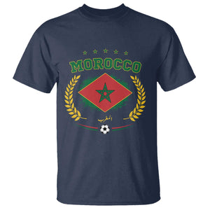 Morocco Football Laurel Wreath Crest Graphic T Shirt Proud Moroccan Soccer Star Emblem Sports Fans