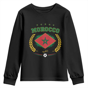 Morocco Football Laurel Wreath Crest Graphic Youth Sweatshirt Proud Moroccan Soccer Star Emblem Sports Fans
