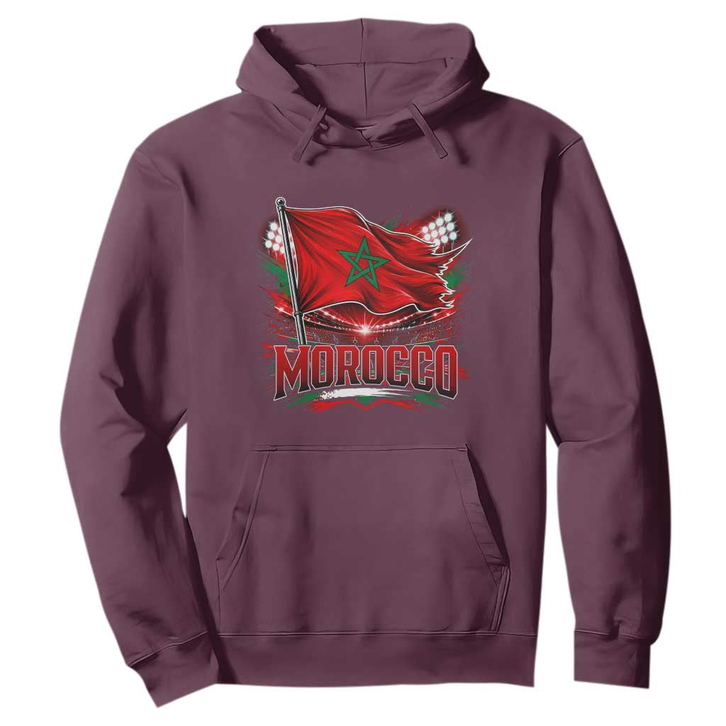 Waving Morocco Flag Stadium Lights Hoodie Patriotic Moroccan Soccer Fans