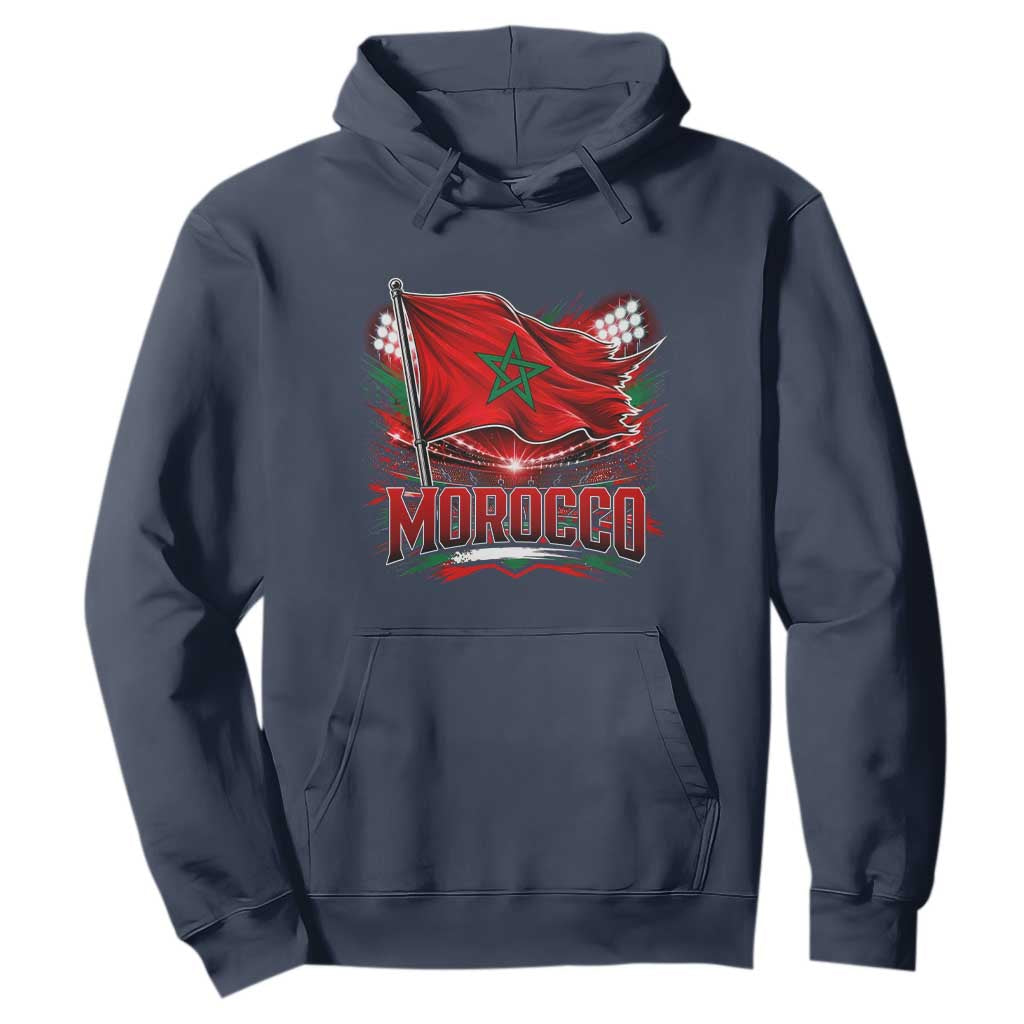 Waving Morocco Flag Stadium Lights Hoodie Patriotic Moroccan Soccer Fans