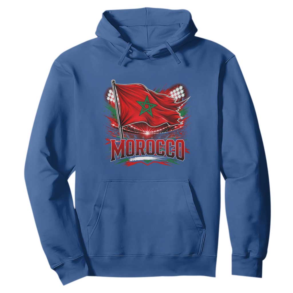 Waving Morocco Flag Stadium Lights Hoodie Patriotic Moroccan Soccer Fans