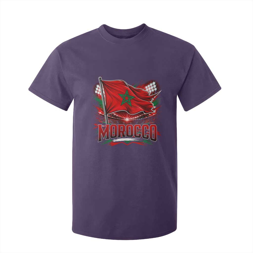 Waving Morocco Flag Stadium Lights T Shirt For Kid Patriotic Moroccan Soccer Fans
