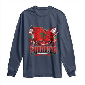 Waving Morocco Flag Stadium Lights Long Sleeve Shirt Patriotic Moroccan Soccer Fans