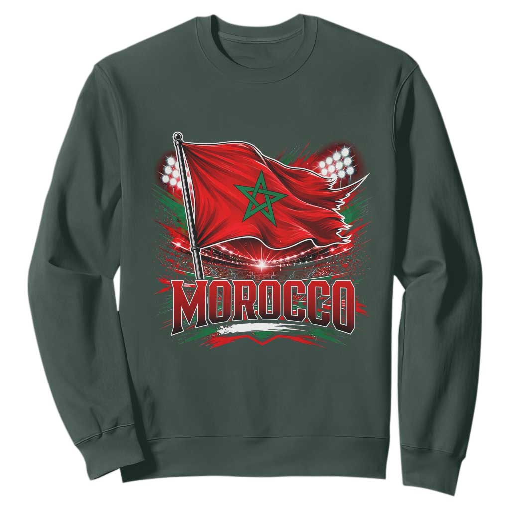 Waving Morocco Flag Stadium Lights Sweatshirt Patriotic Moroccan Soccer Fans
