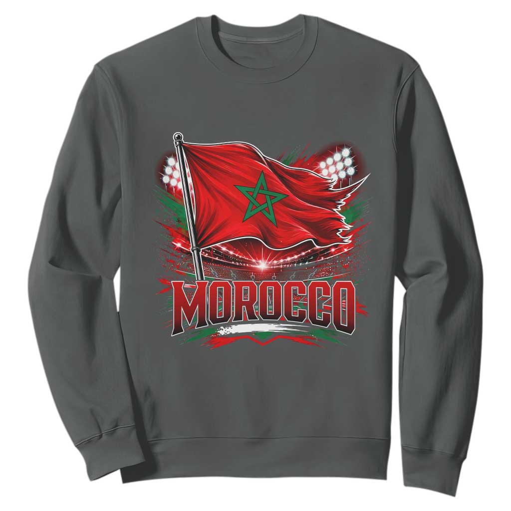 Waving Morocco Flag Stadium Lights Sweatshirt Patriotic Moroccan Soccer Fans