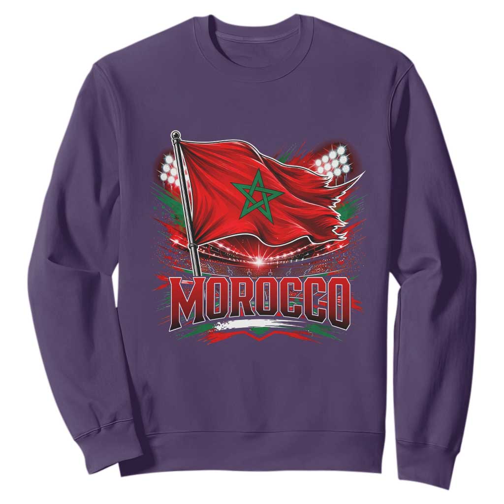 Waving Morocco Flag Stadium Lights Sweatshirt Patriotic Moroccan Soccer Fans