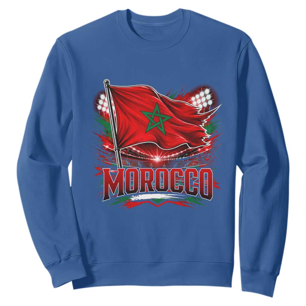 Waving Morocco Flag Stadium Lights Sweatshirt Patriotic Moroccan Soccer Fans