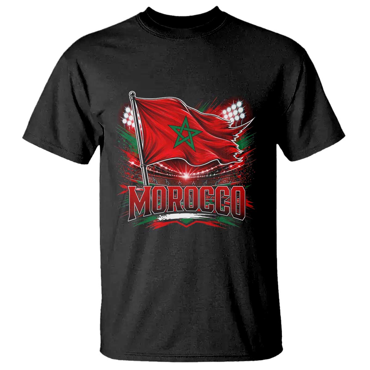 Waving Morocco Flag Stadium Lights T Shirt Patriotic Moroccan Soccer Fans