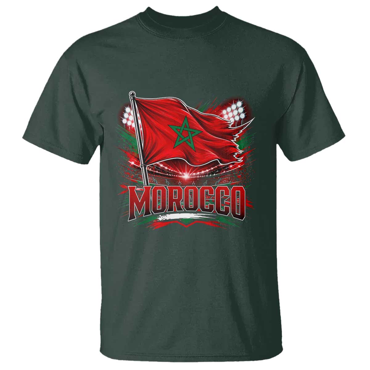 Waving Morocco Flag Stadium Lights T Shirt Patriotic Moroccan Soccer Fans