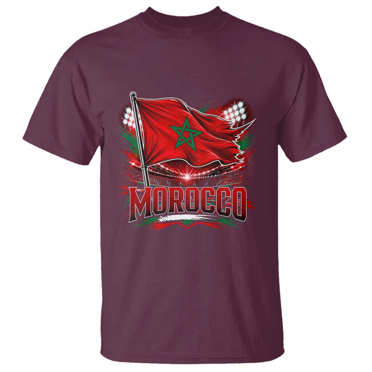 Waving Morocco Flag Stadium Lights T Shirt Patriotic Moroccan Soccer Fans
